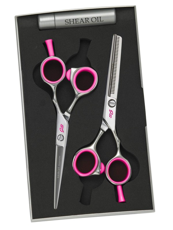 Ciseaux de coiffure + sculpteur FASHION HAIRCUT taille 5'5 rose fuchsia