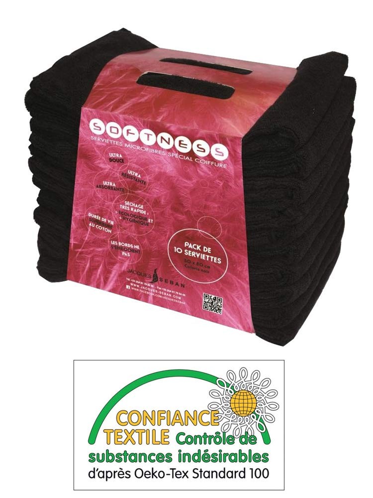 Serviettes de coiffure microfibres noires x10 JACQUES SEBAN Serviettes de coiffure microfibres noires x10 JACQUES SEBAN